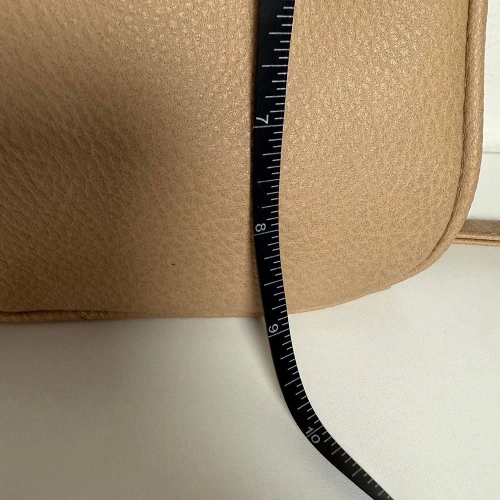 Khaki Faux Leather Crossbody Bag Double Zip Front Pocket Adjustable Strap - Picture 7 of 7